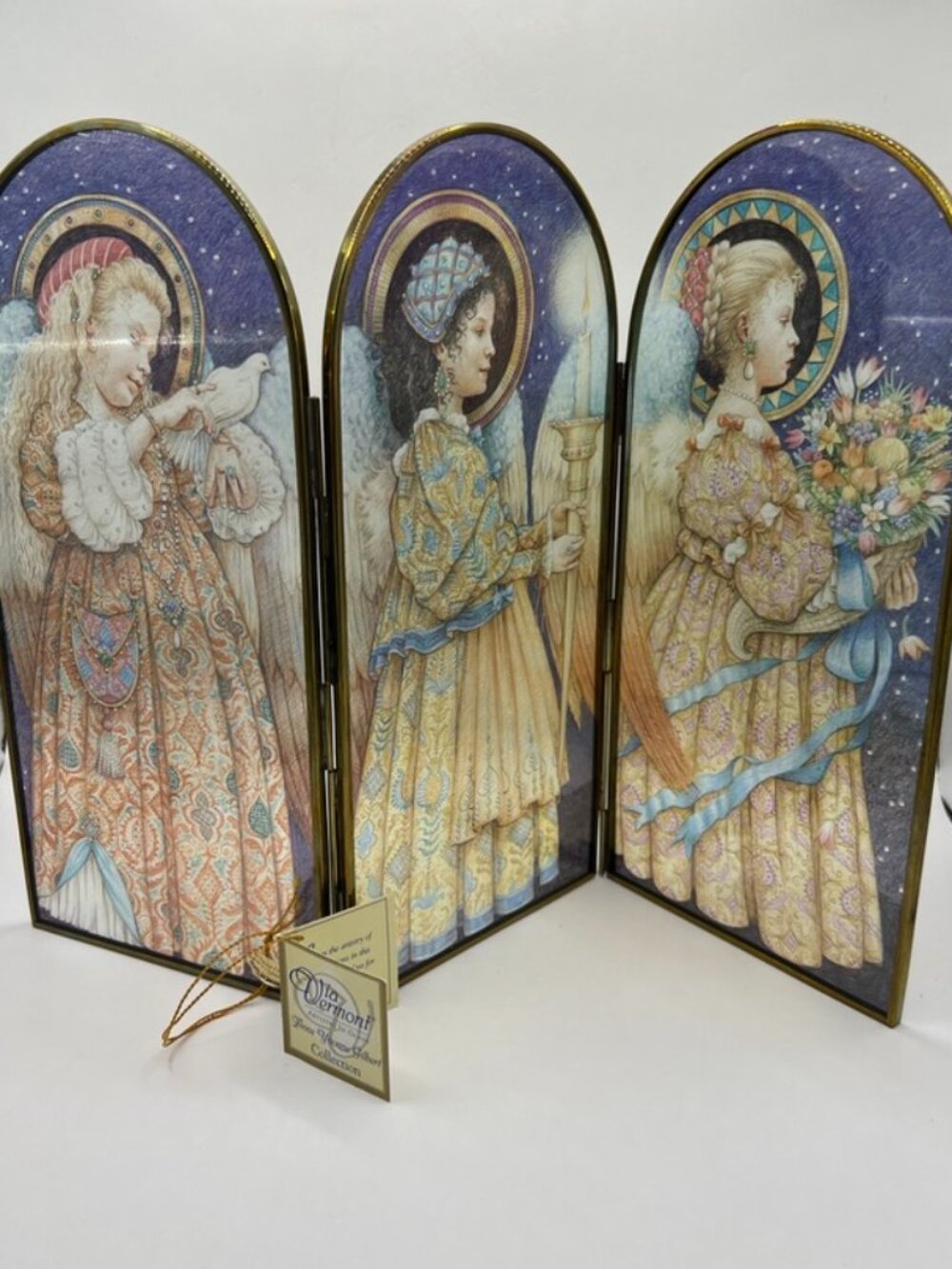 NWT Brass TriFold Framed 1997 Glass Angels Award Winning Anne Yvonne Gilbert 10”